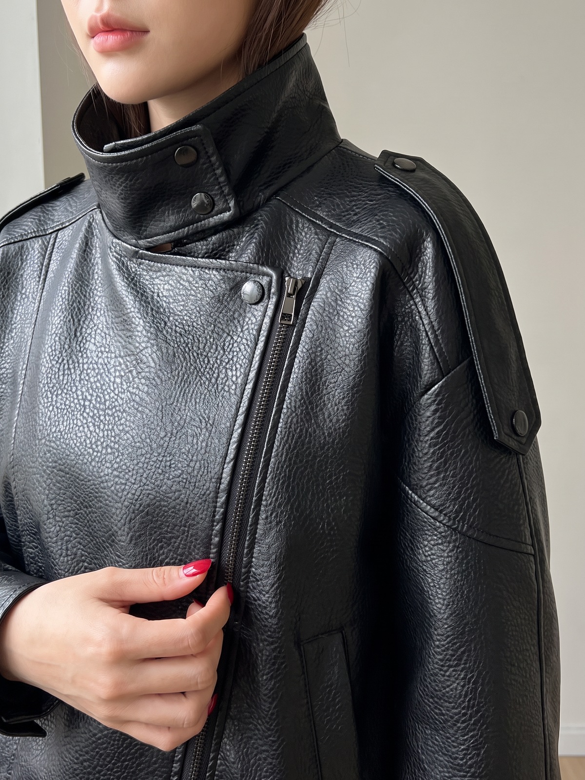 Oversized Faux Leather Moto Jacket — image 4