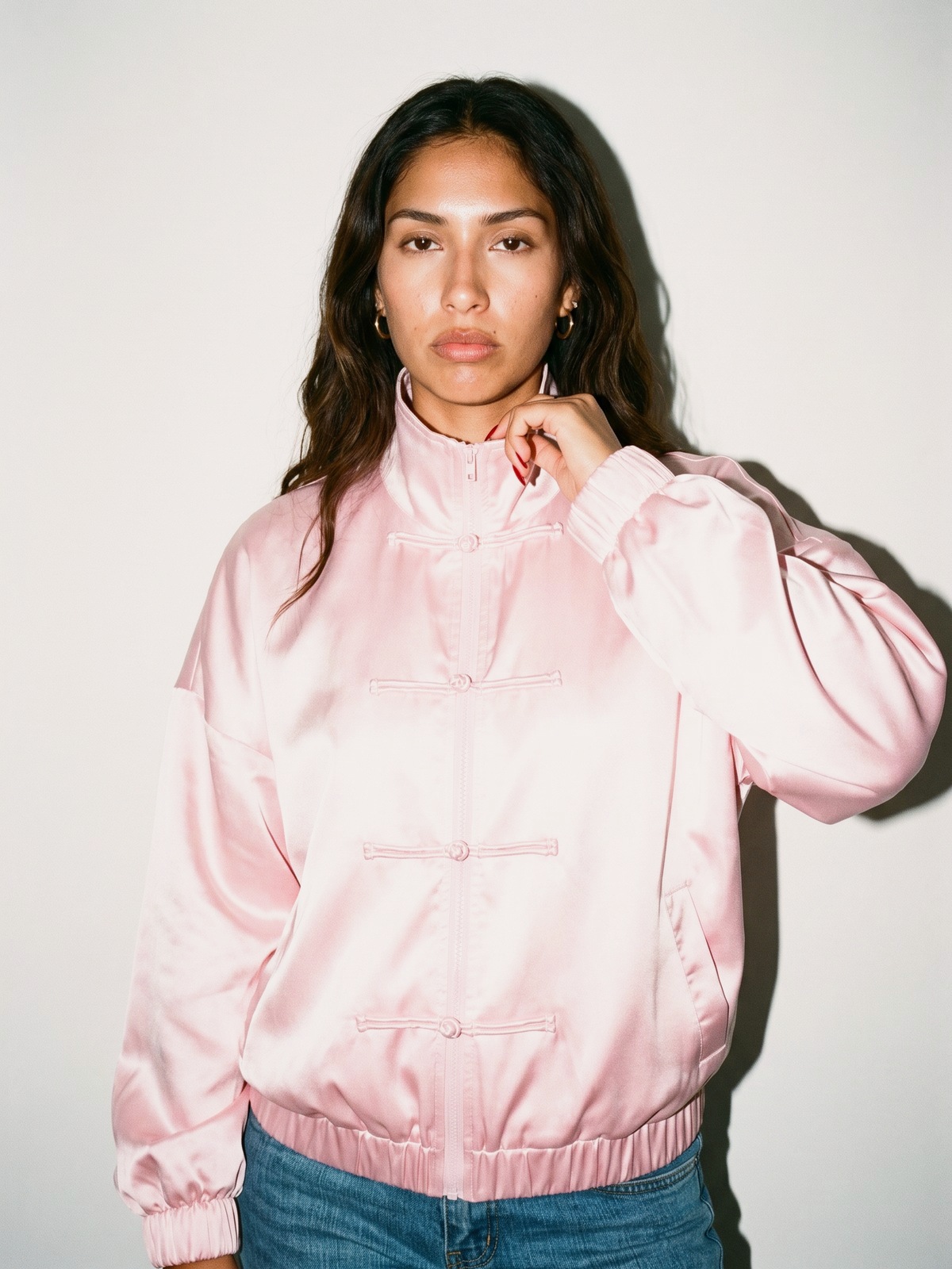 Pink Satin Frog Button Jacket — Pink