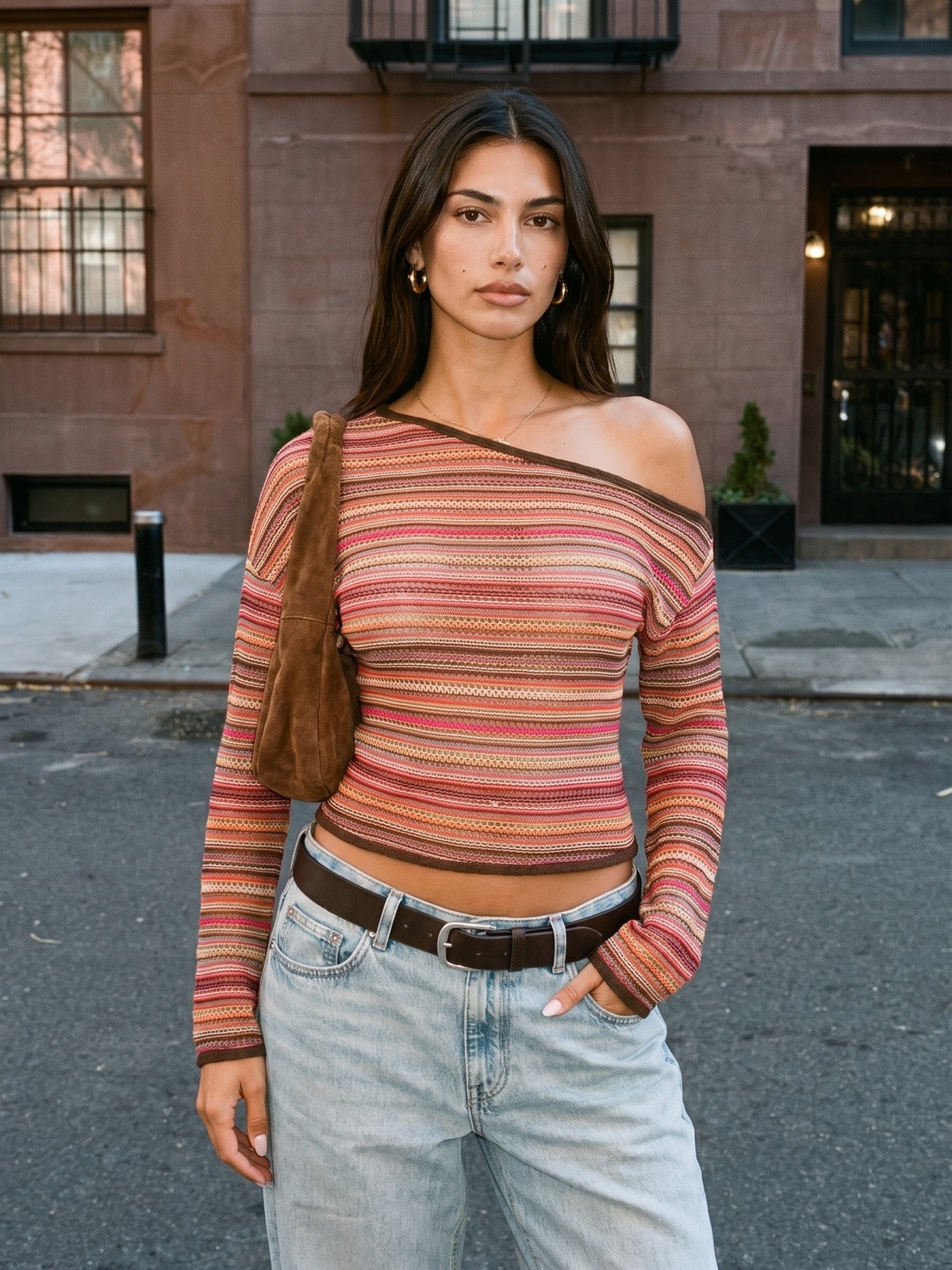 Striped Off-Shoulder Long Sleeve Top — image 3