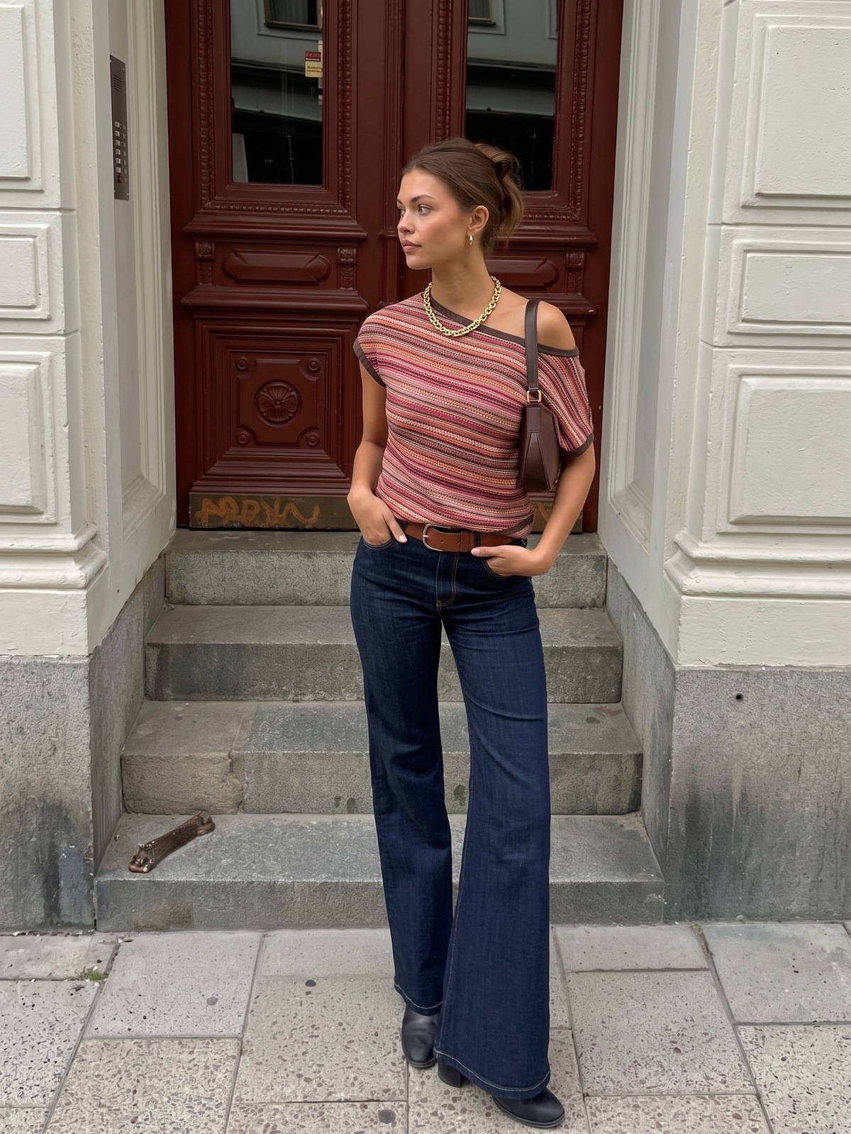 Striped One-Shoulder Knit Top — image 3
